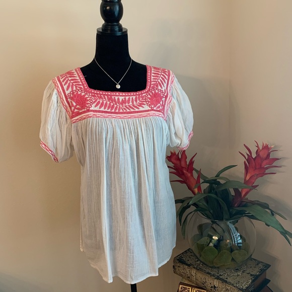 Tops - MEXICAN PEASANT EMBROIDERED Short Sleeve Top